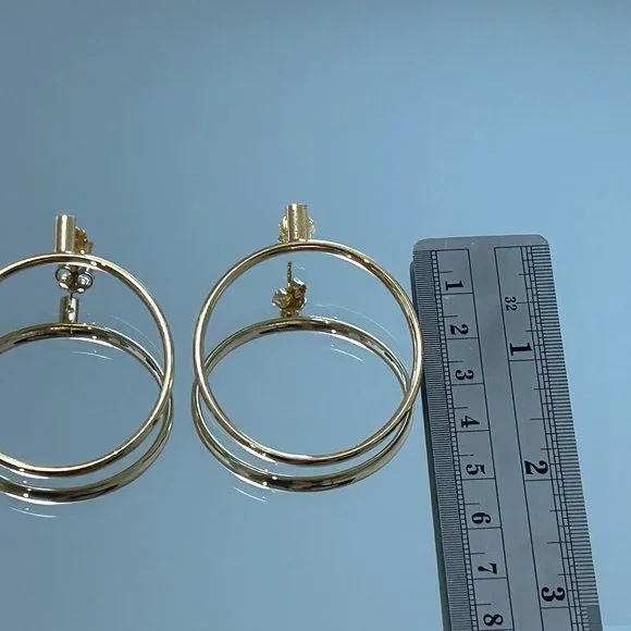New Signed Milor Bronze Italy Gold Front Drop CIrcle Hoop Pierced Earrings - Picture 2 of 7